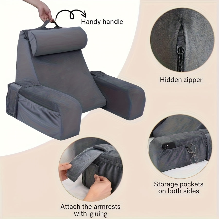 Ergonomic Reading & Back Support Pillow with Armrests-2