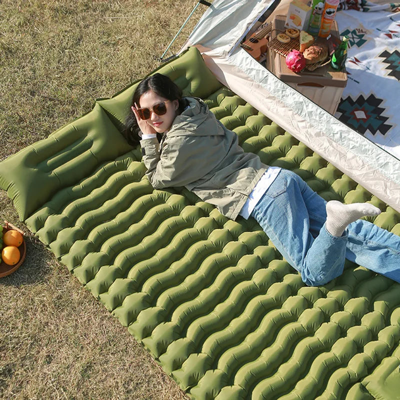 Inflatable Sleeping Pad Built-In Pillow Compact Green-4