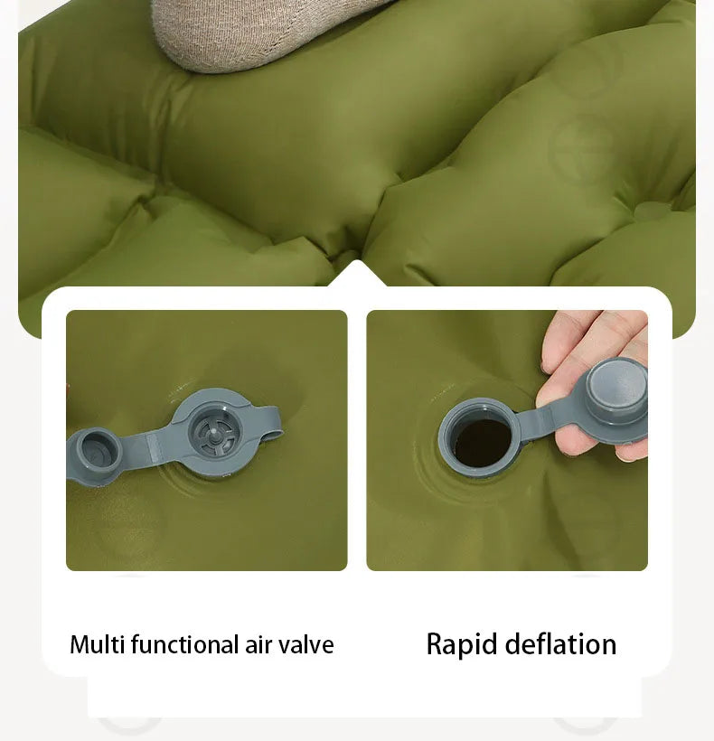 Inflatable Sleeping Pad Built-In Pillow Compact Green-2