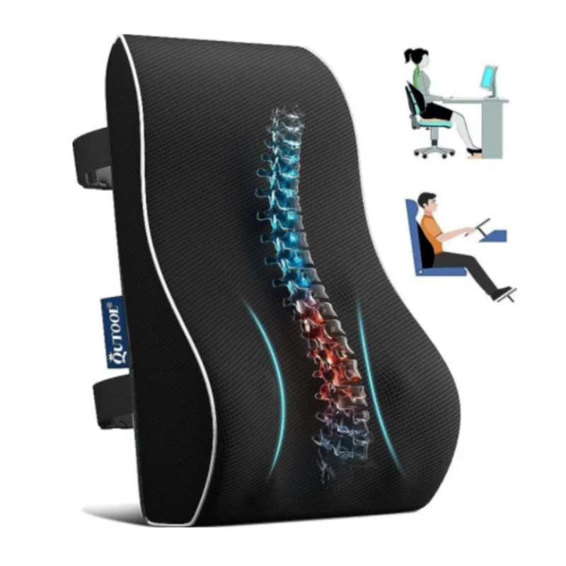 Memory Foam Lumbar Support Pillow Ergonomic Back Cushion Black