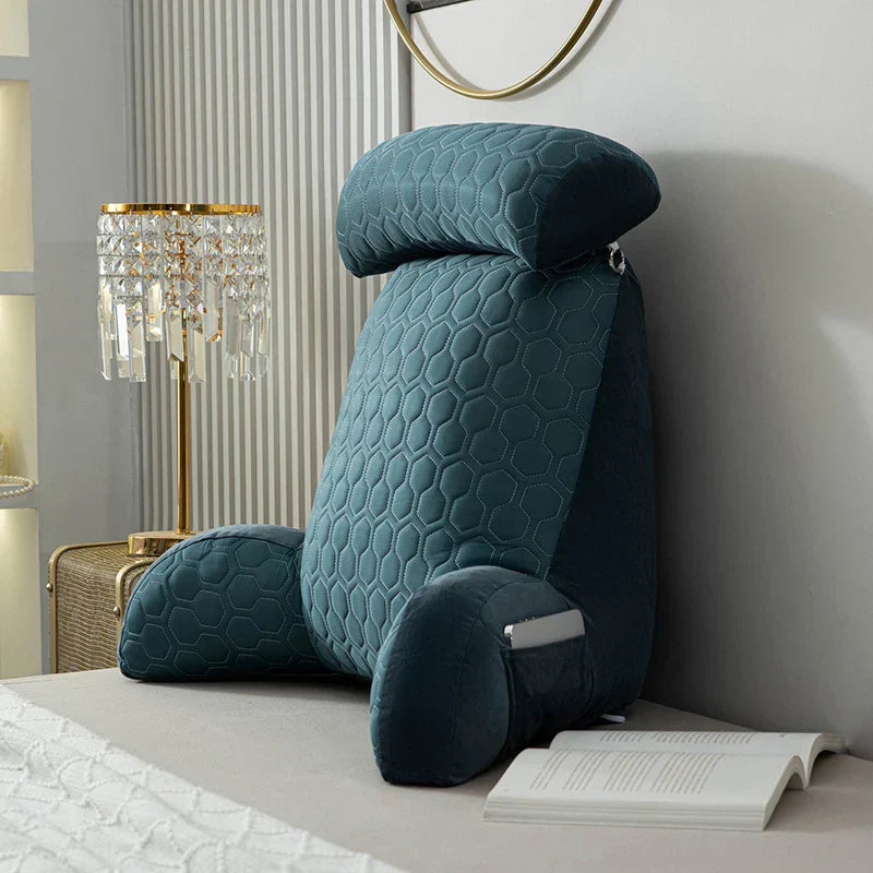 Bed Reading Pillow with Arms Backrest Cushion with Neck Support Blue