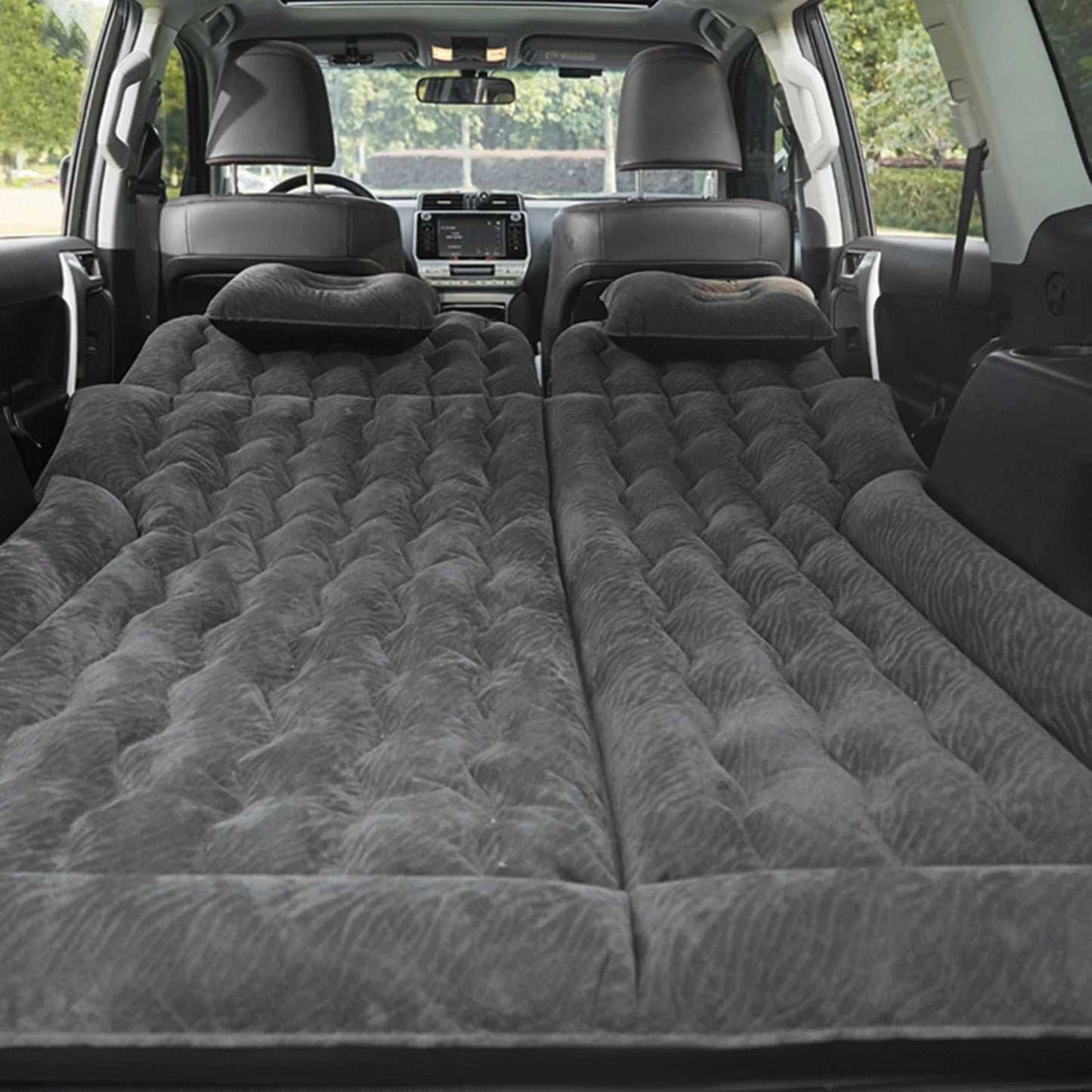 2-in-1 Car Inflatable Mattress Soft PVC Flocking Travel Bed with Pump Black