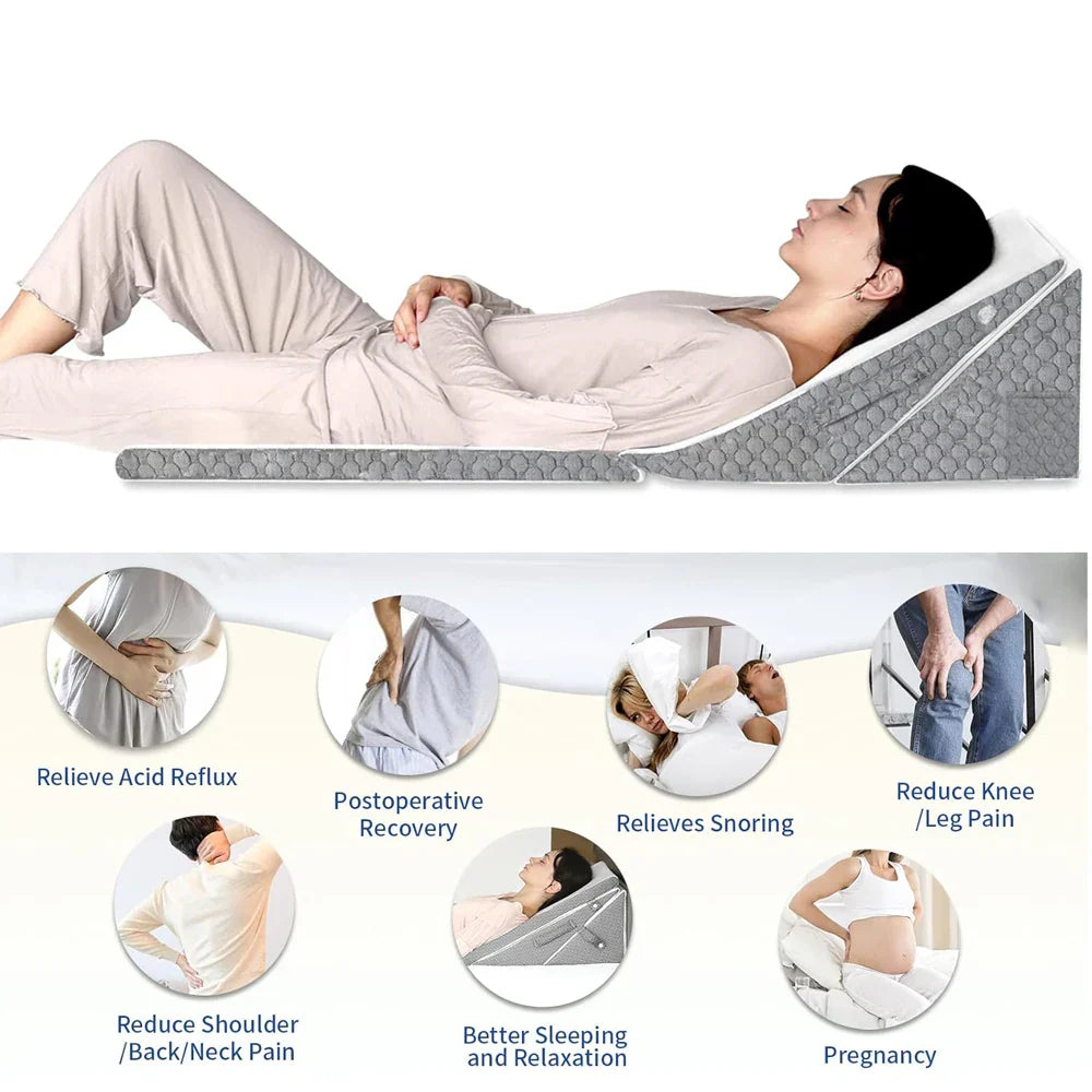 Adjustable Wedge Pillow Set Ergonomic Triangle Pillow Headrest Grey-4