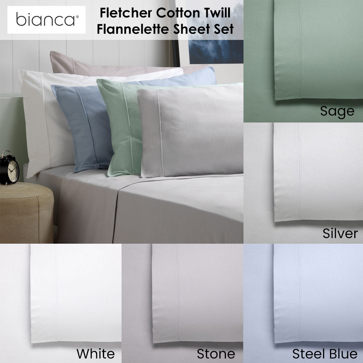 Bianca Fletcher Flannelette Cotton Sheet Set Stone King-1