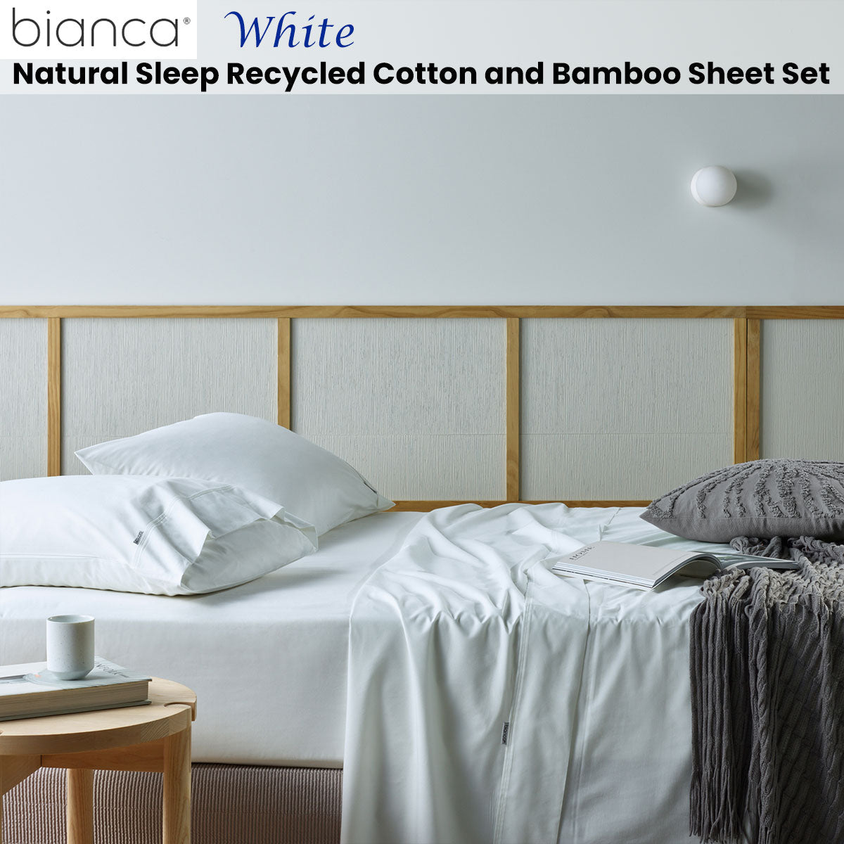 Bianca Natural Sleep Recycled Cotton and Bamboo Sheet Set White Split King-1