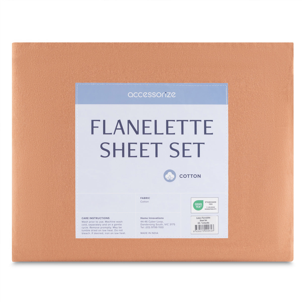Accessorize Cotton Flannelette Sheet Set 40cm Wall Terracotta Queen-2