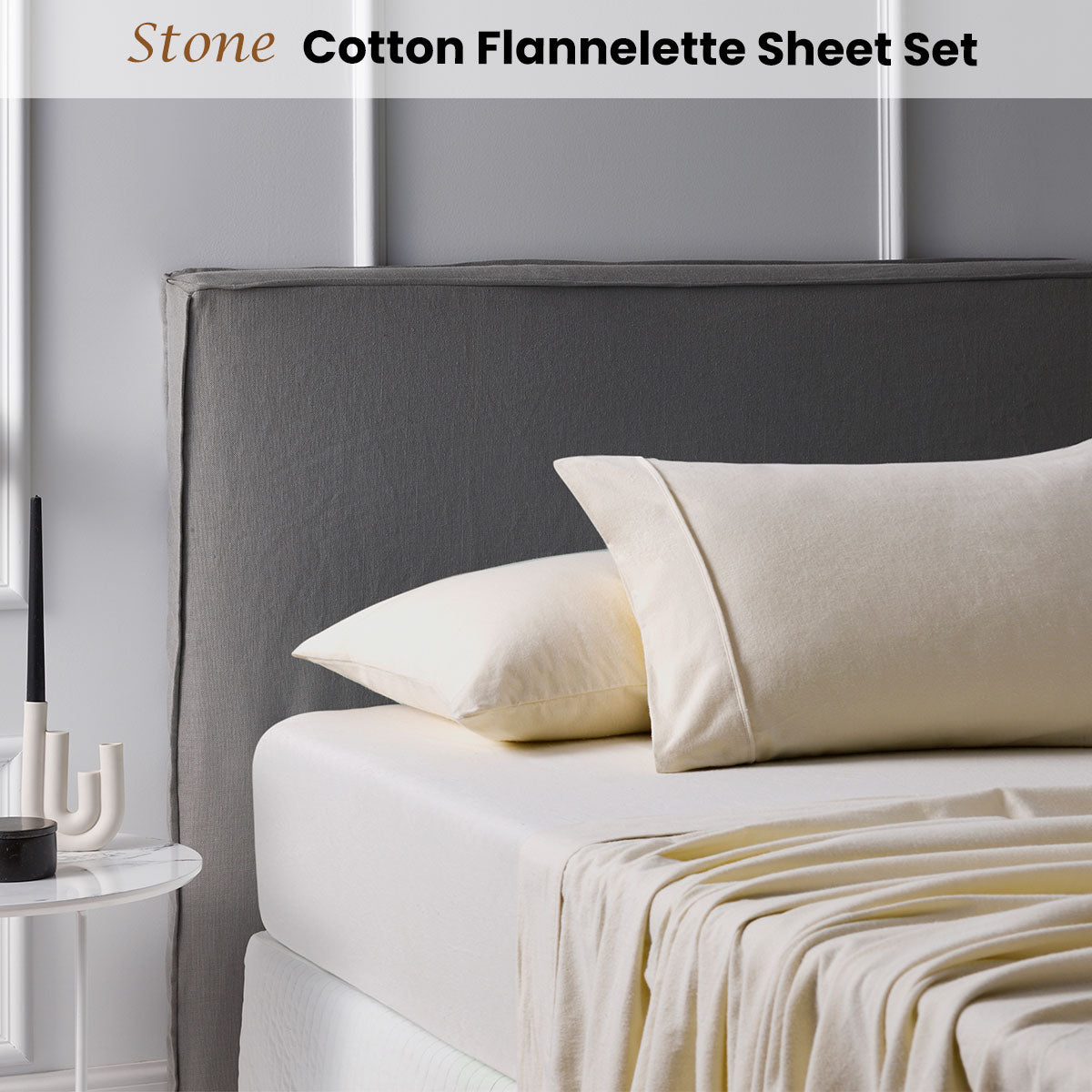 Accessorize Cotton Flannelette Sheet Set 40cm Wall Stone King-1