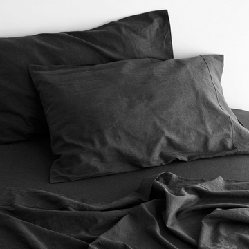 luxurious linen cotton sheet set 1 king single charcoal-0