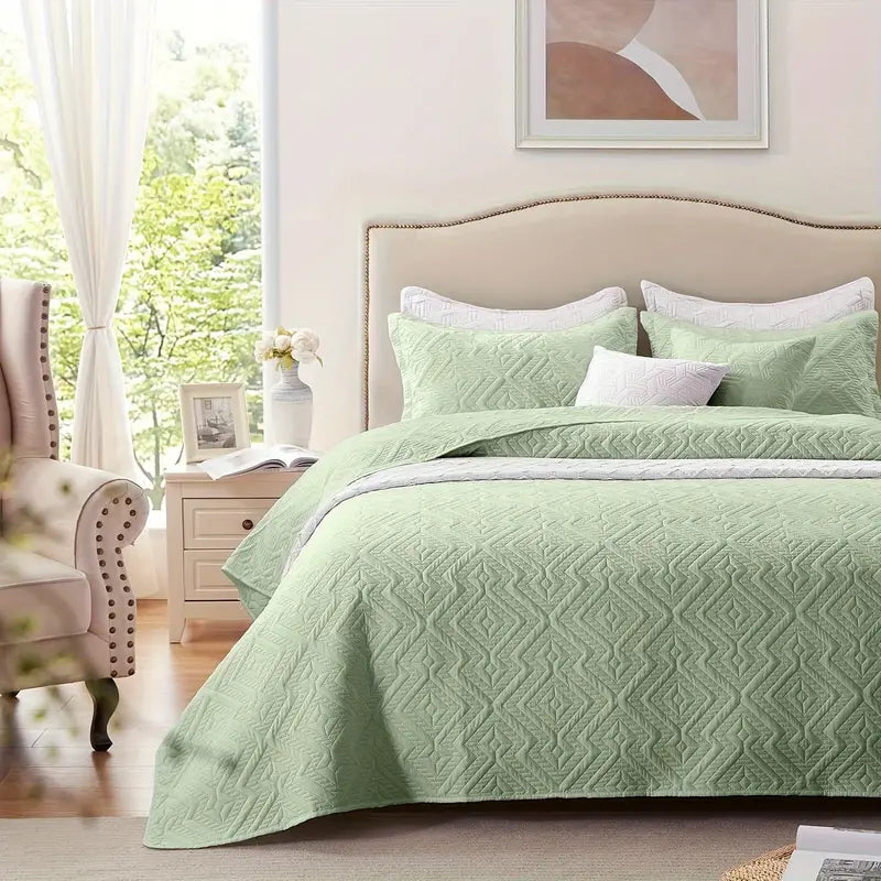 Grass Green Microfiber 3-Piece 150GSM Bedspread Set - King Size