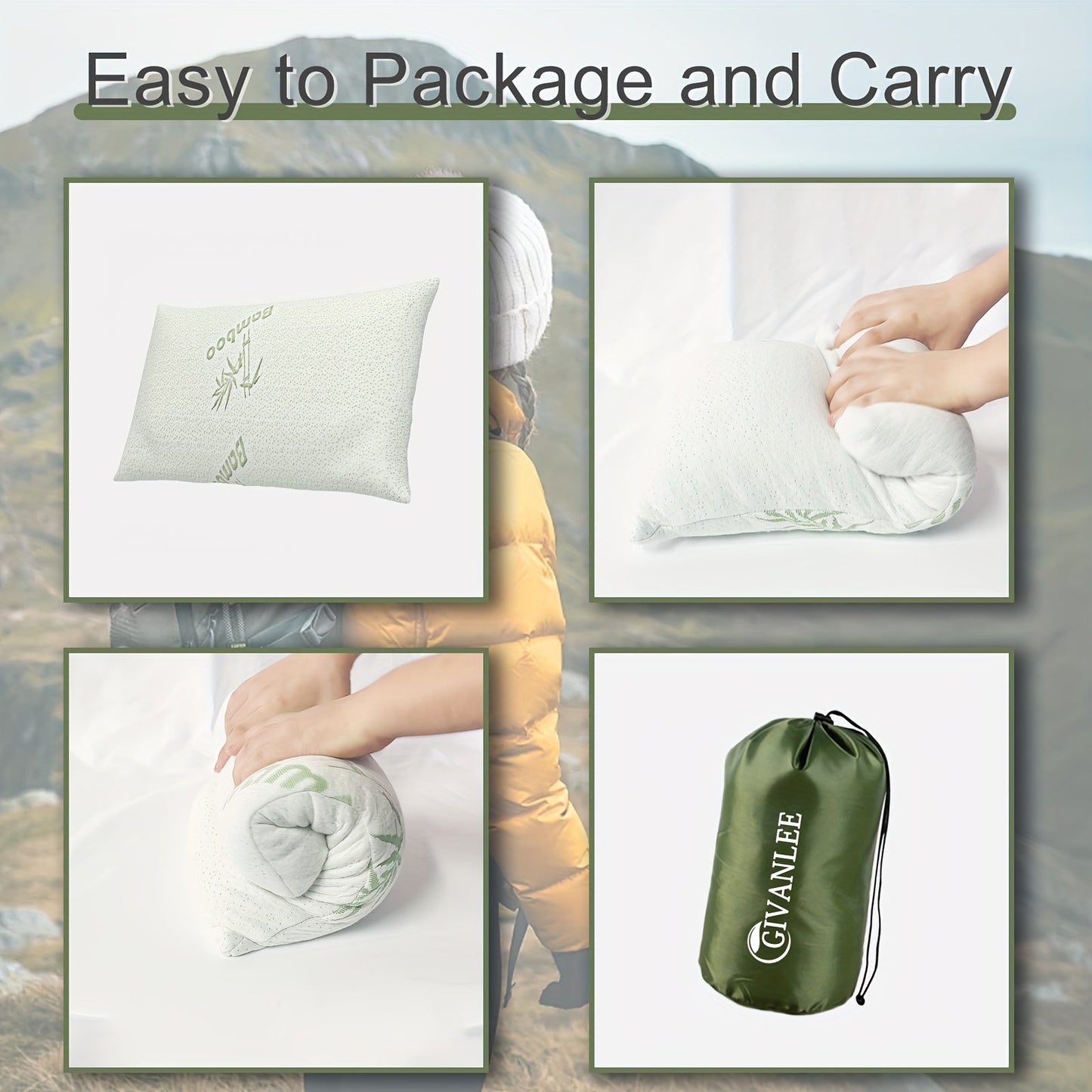Camping Pillow Shredded Memory Foam Travel (2 Pack)-1