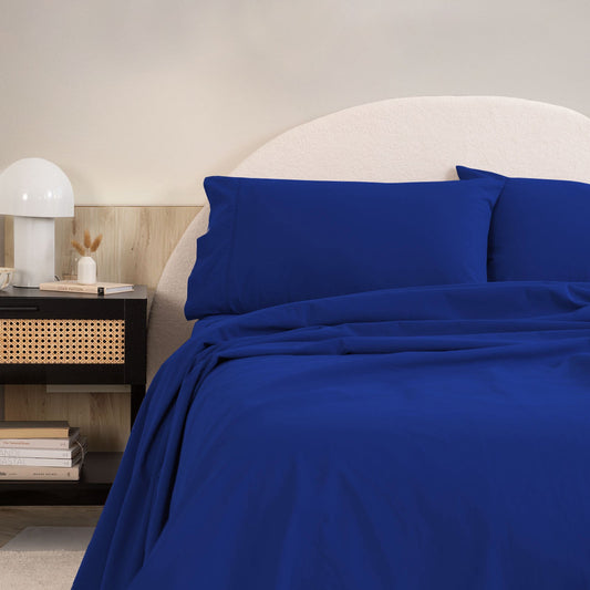 Royal Comfort Vintage Washed 100 % Cotton Sheet Set Single - Royal Blue-0