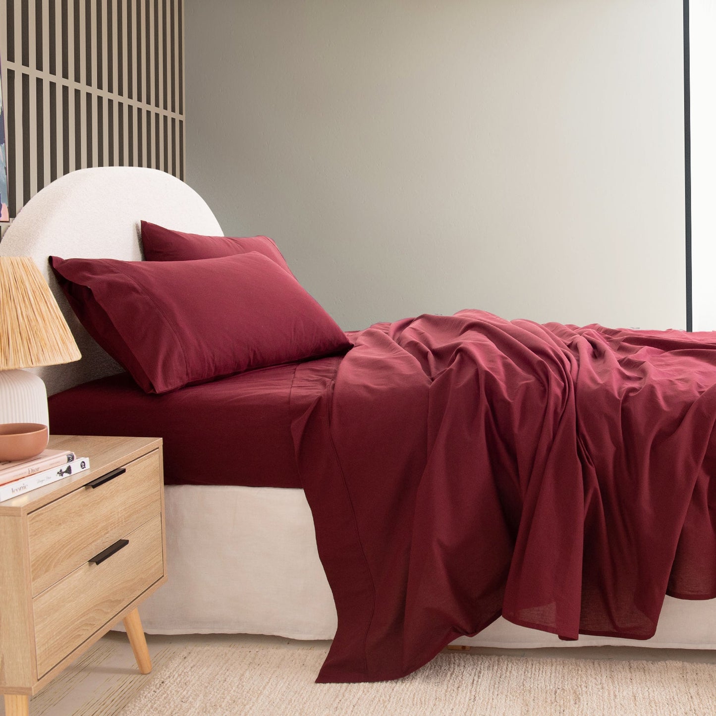 Royal Comfort Vintage Washed 100 % Cotton Sheet Set Single - Mulled Wine-1