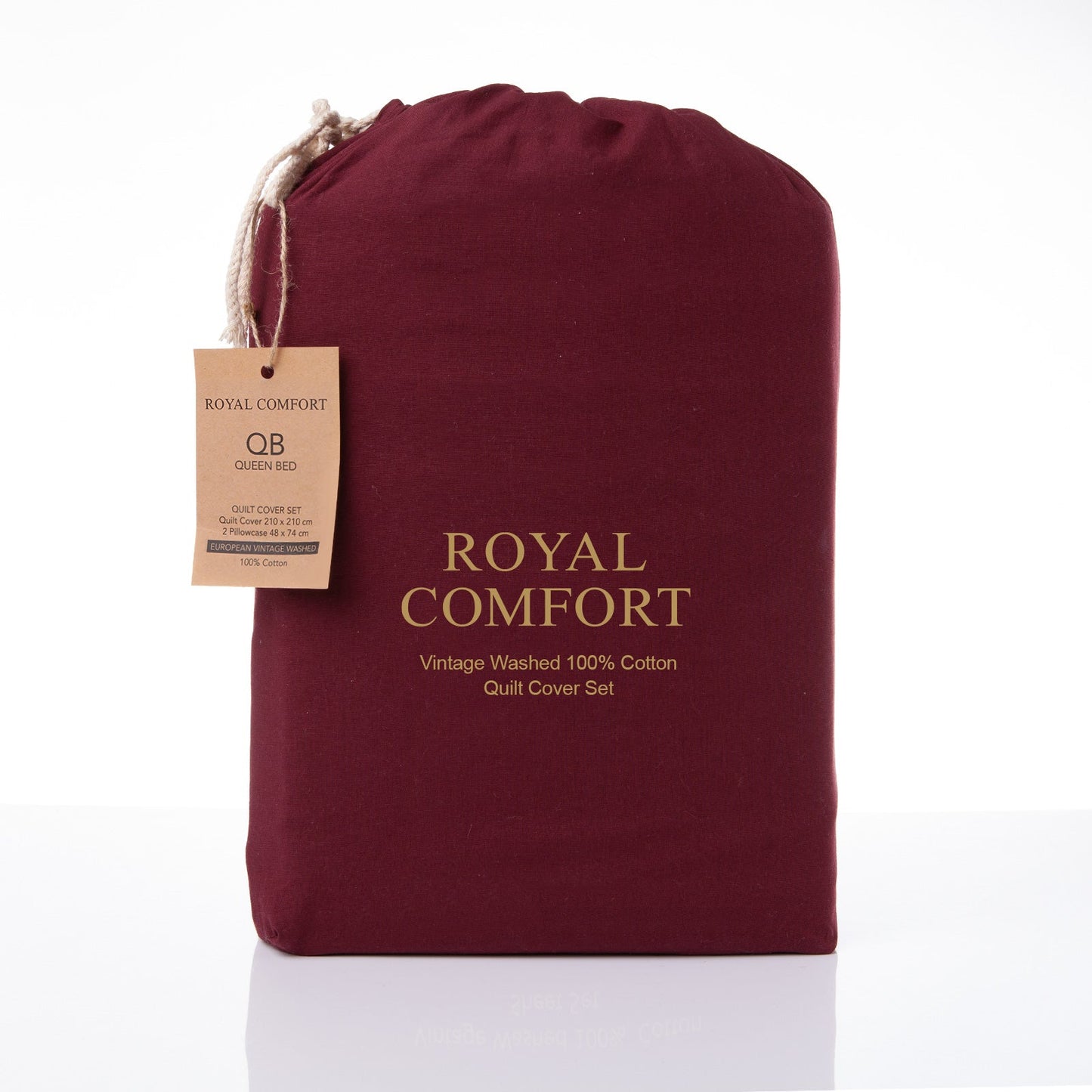 Royal Comfort Vintage Washed 100 % Cotton Quilt Cover Set Single - Mulled Wine-1