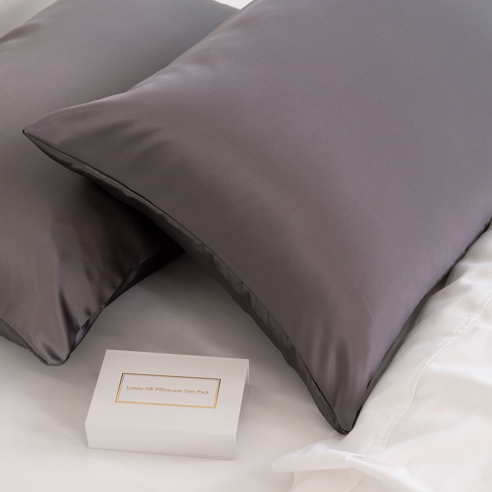 MULBERRY SILK PILLOW CASE TWIN PACK - SIZE: 51X76CM - CHARCOAL-2