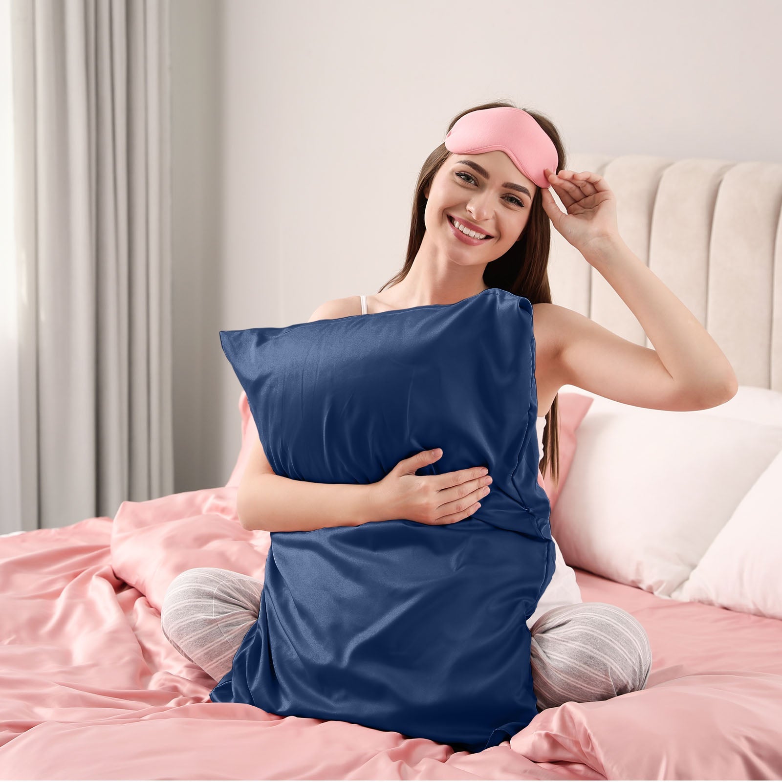 Pure Silk Pillow Case by Royal Comfort-Navy-3