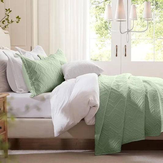 Grass Green Microfiber 3-Piece 150GSM Bedspread Set - King Size
