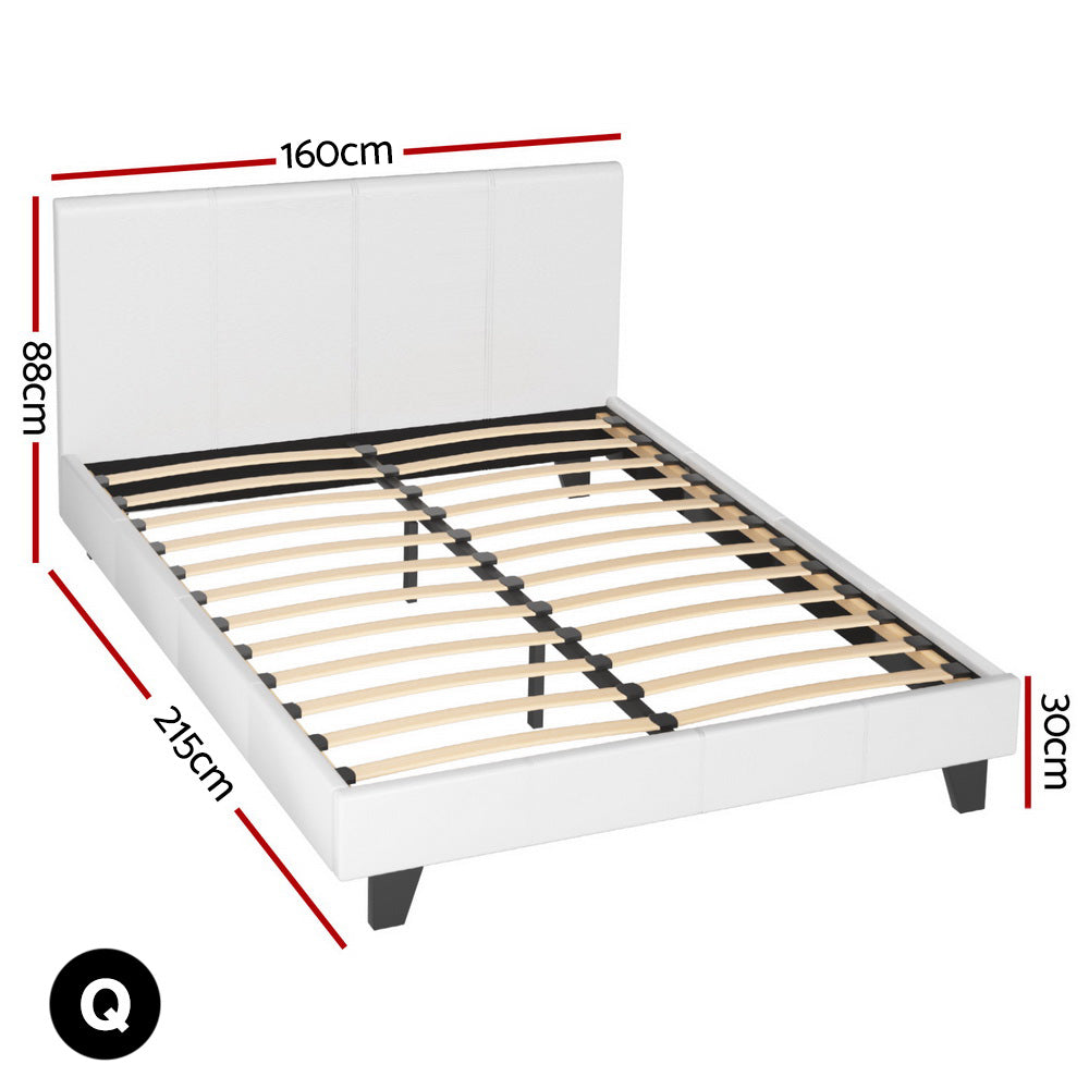 Artiss BedStory Queen Bed Frame Set with Hybrid Mattress and Leather Frame Medium White