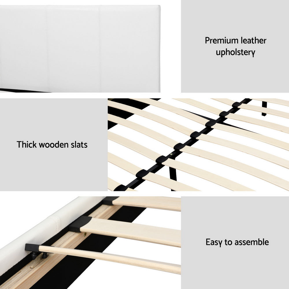 Artiss BedStory Queen Bed Frame Set with Hybrid Mattress and Leather Frame Medium White