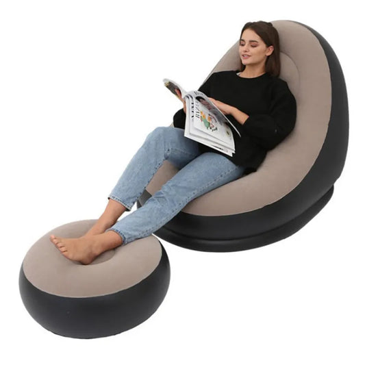 Portable Folding Inflatable Sofa - Lazy BeanBag Lounger for Living Room- Brown
