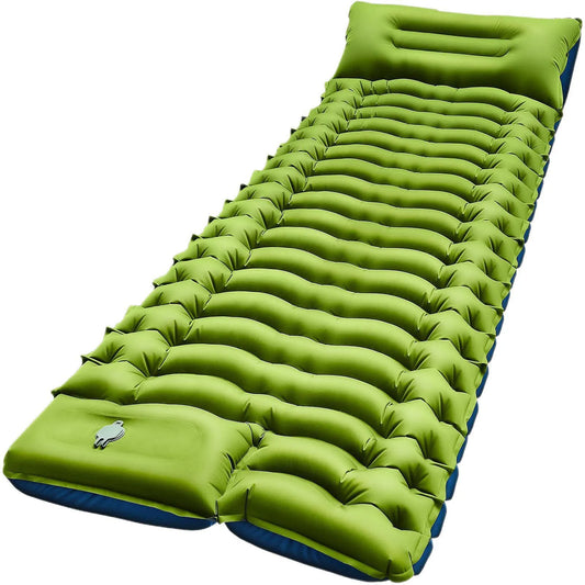 Inflatable Sleeping Pad Built-In Pillow Compact Green-0