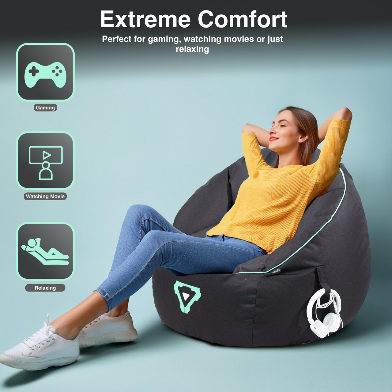 Laser Gaming Bean Bag with Pocket & Headphone Strap