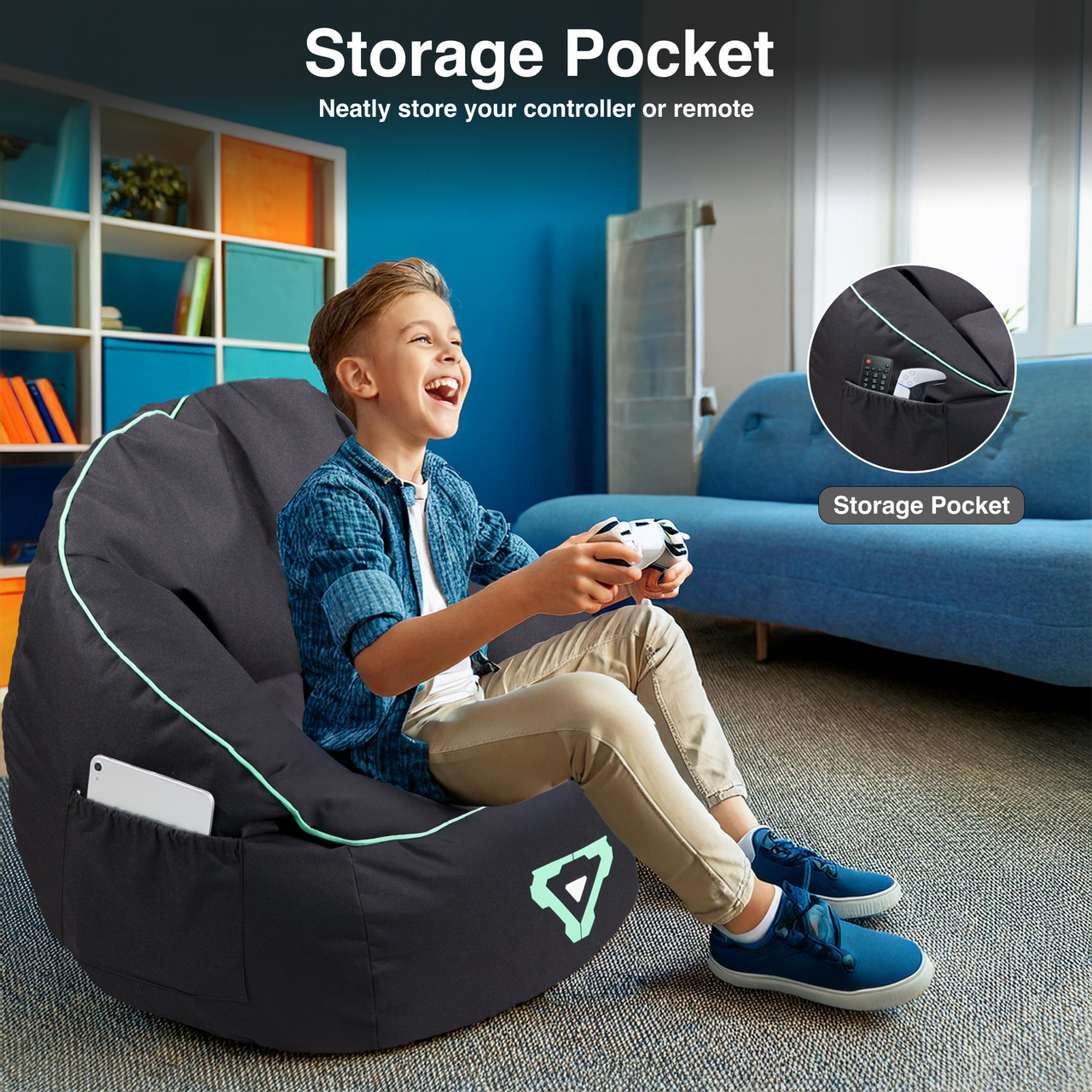 Laser Gaming Bean Bag with Pocket & Headphone Strap