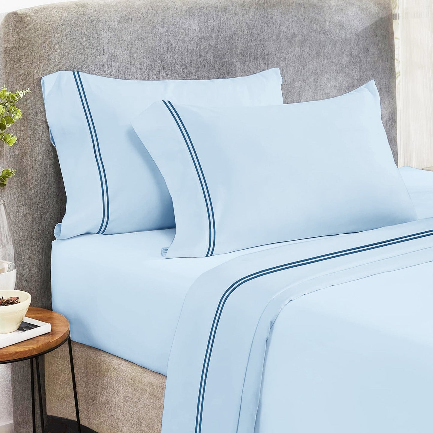 Strada Embroidered 1000 TC Egyptian Cotton Sky Navy Split King Sheet sets by Renee Taylor-0