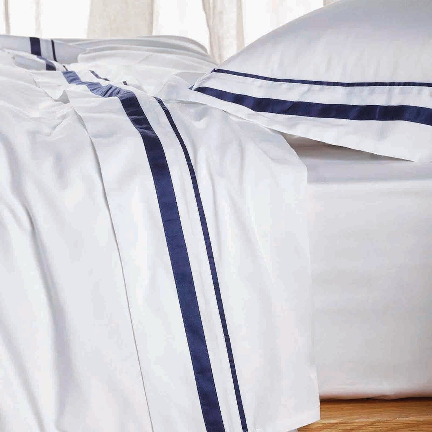 Cloud 1000 TC Egyptian Cotton White Navy Split King Sheet sets by Renee Taylor-1