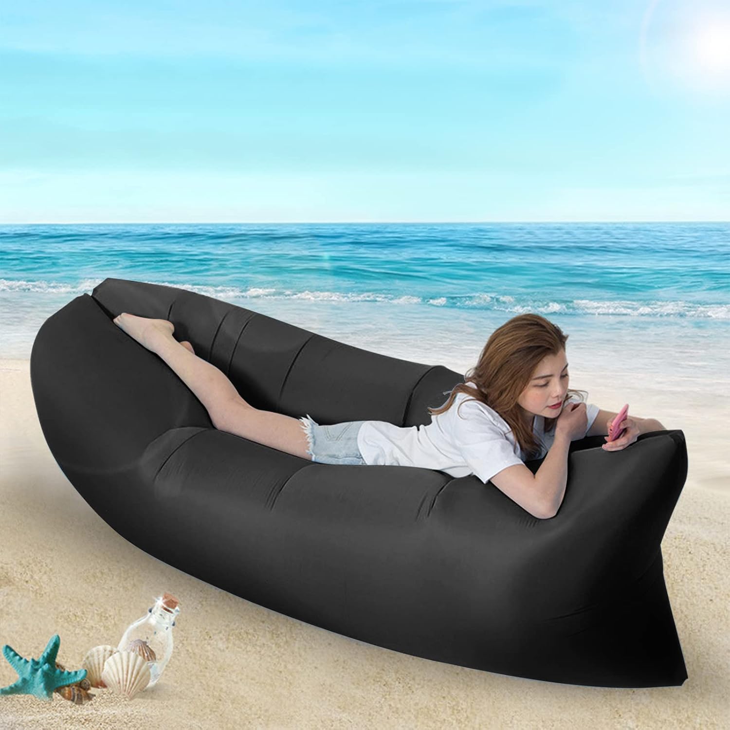 Portable Inflatable Air Lounger with Carry Bag for Beach