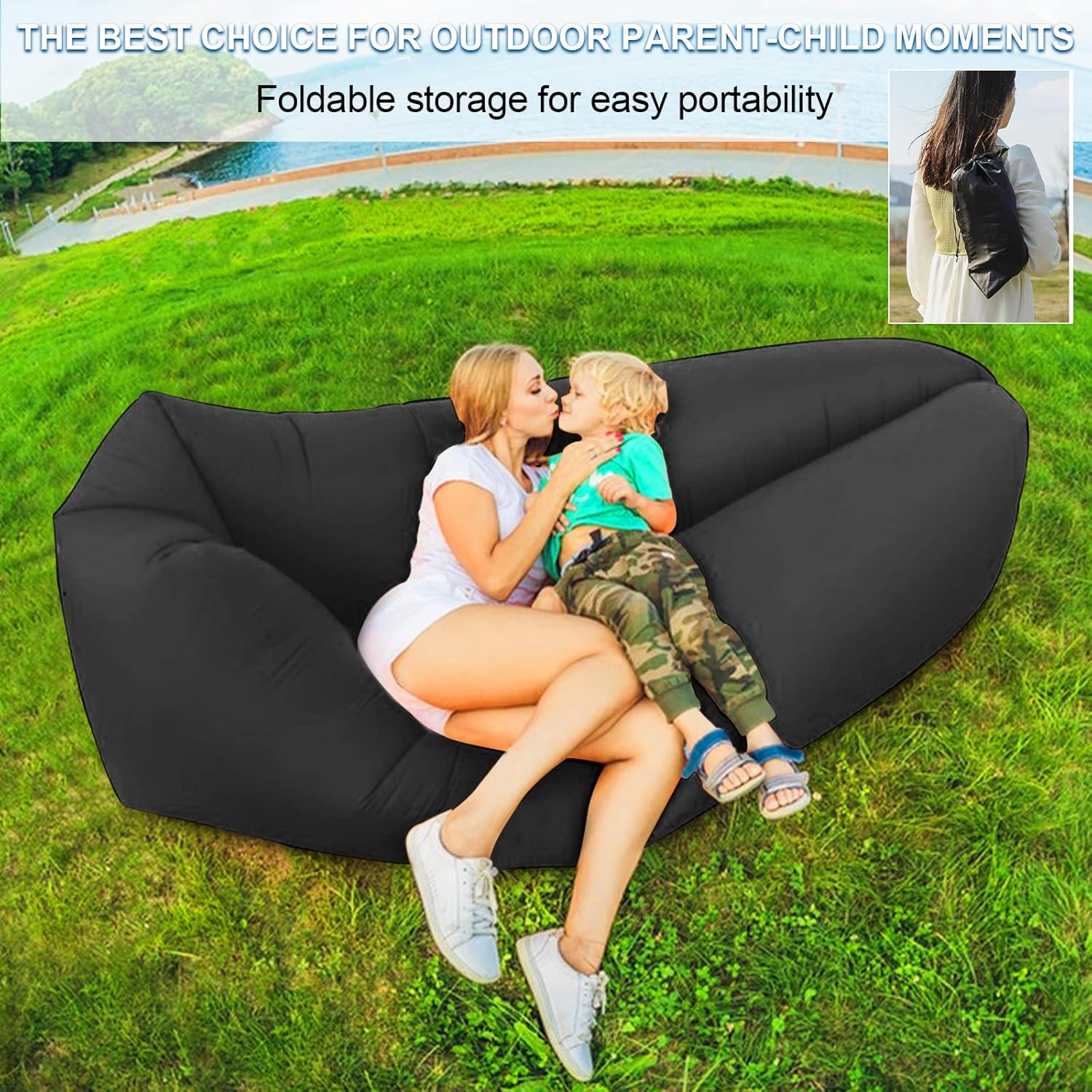 Portable Inflatable Air Lounger with Carry Bag for Beach