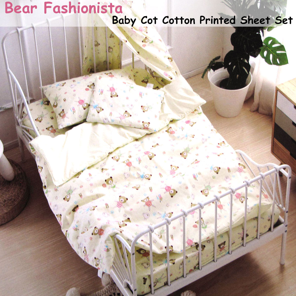 Bear Fashionista Baby 100% Cotton Printed Sheet Set Cot Size-1