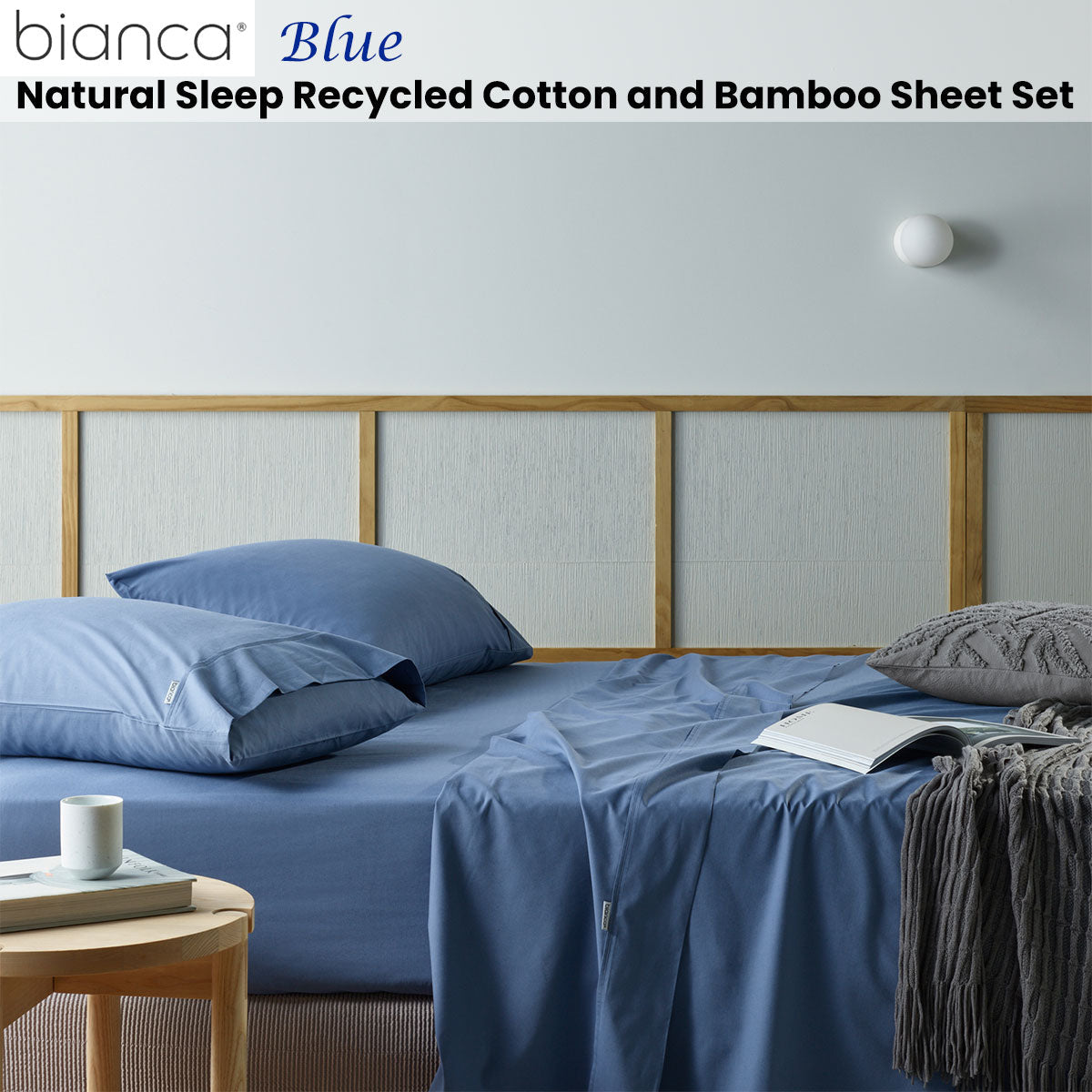Bianca Natural Sleep Recycled Cotton and Bamboo Sheet Set Blue King-1