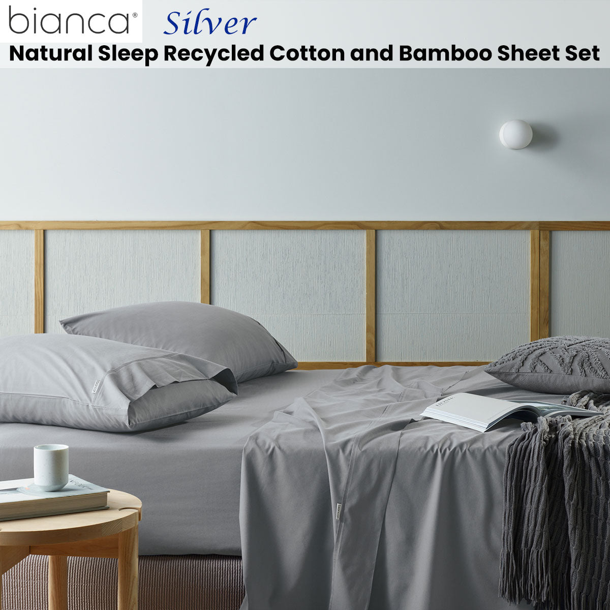 Bianca Natural Sleep Recycled Cotton and Bamboo Sheet Set Silver Double-1