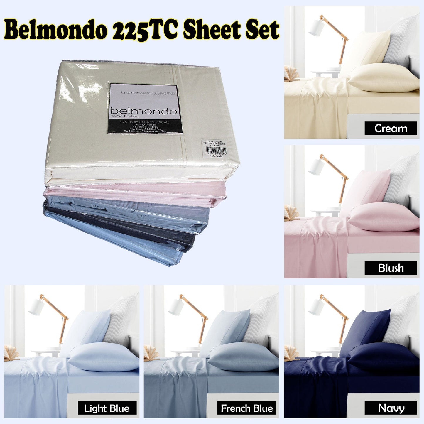 Belmondo 225TC Sheet Set Navy - Double-1