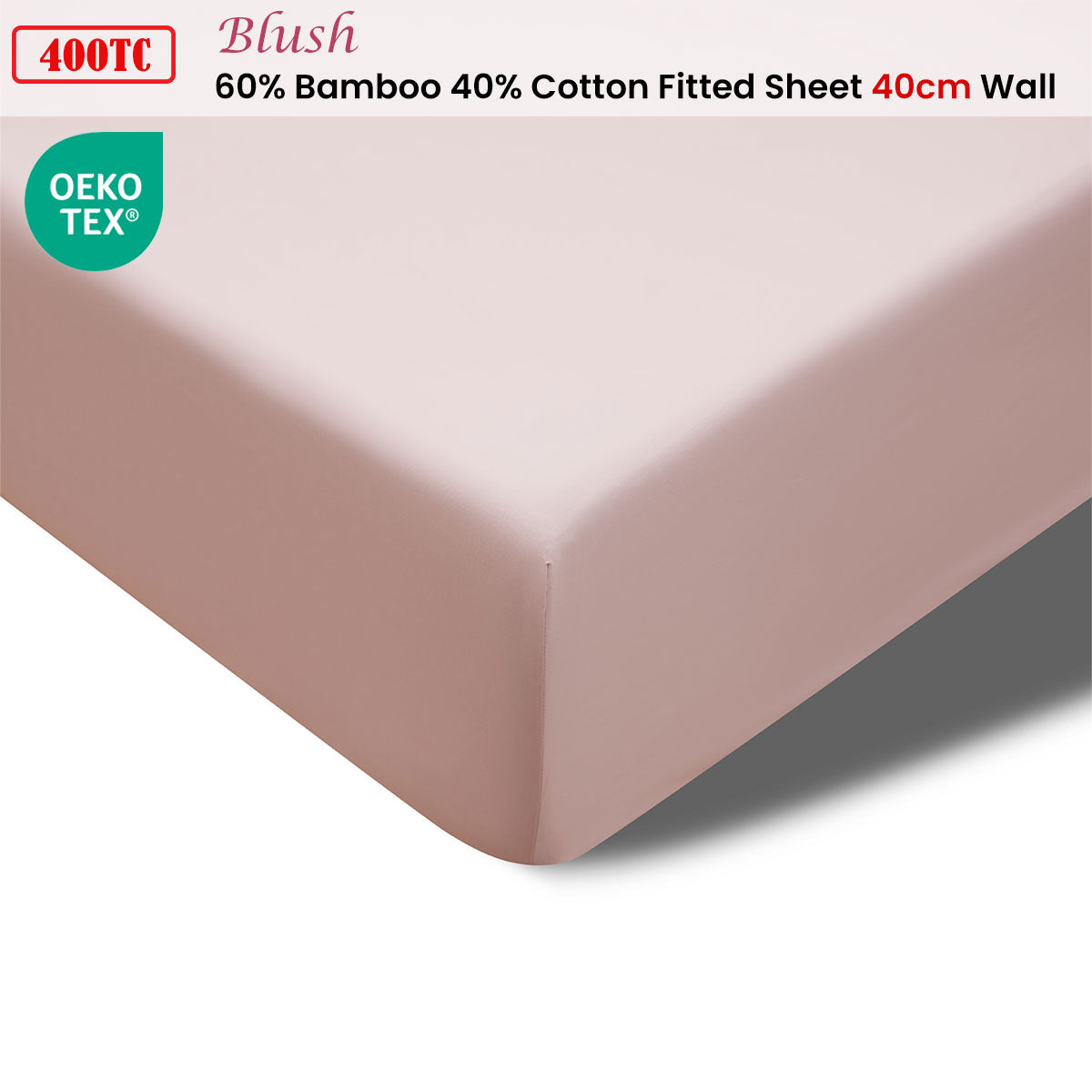 Accessorize 400TC Blush Bamboo Cotton Fitted Sheet 40cm Wall King-1