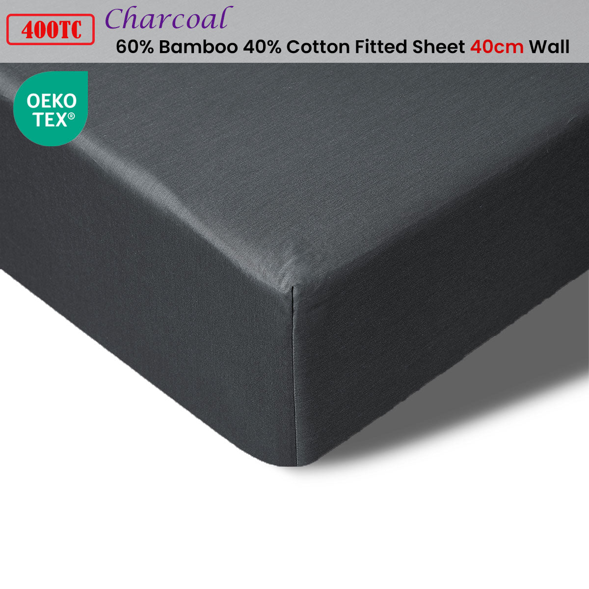 Accessorize 400TC Charcoal Bamboo Cotton Fitted Sheet 40cm Wall Single-1