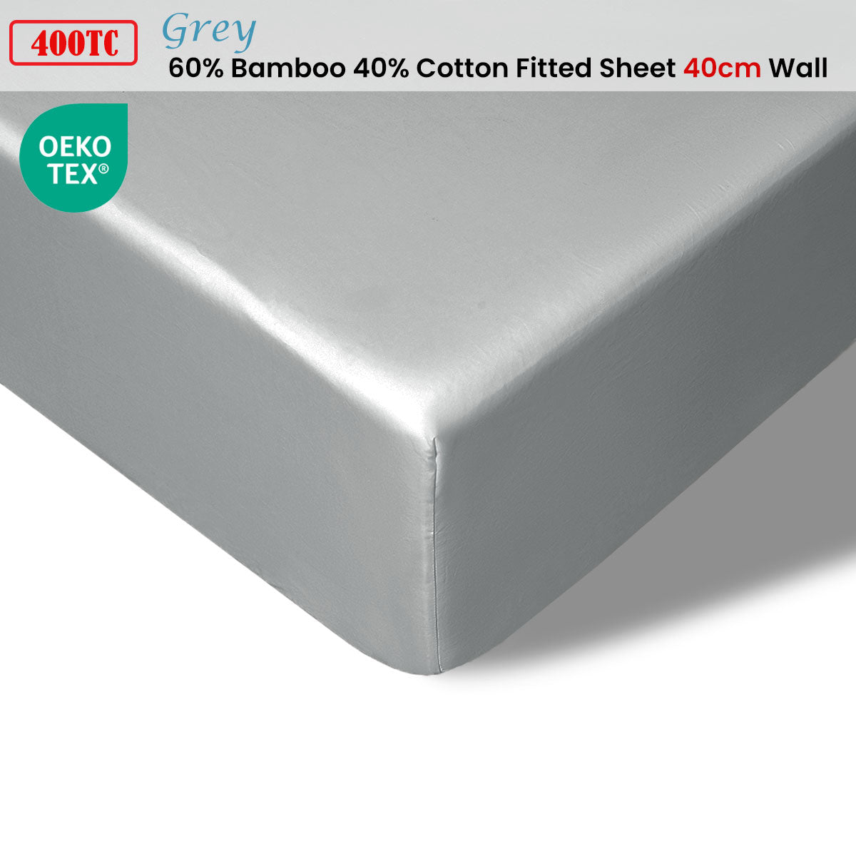 Accessorize 400TC Grey Bamboo Cotton Fitted Sheet 40cm Wall King-1