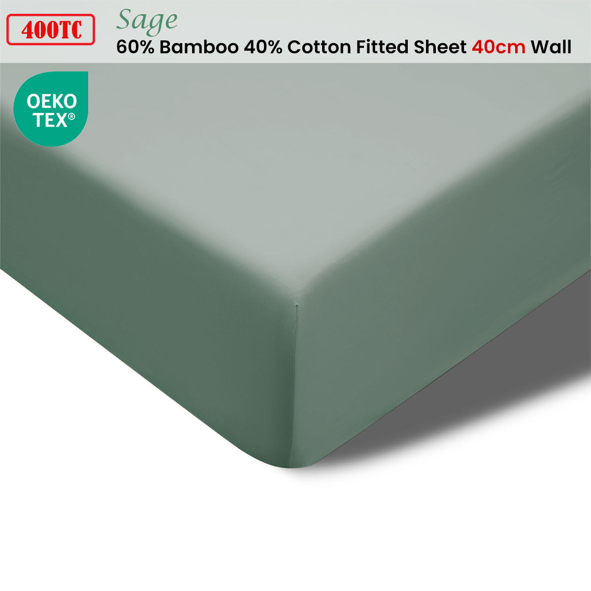 Accessorize 400TC Sage Bamboo Cotton Fitted Sheet 40cm Wall King-1