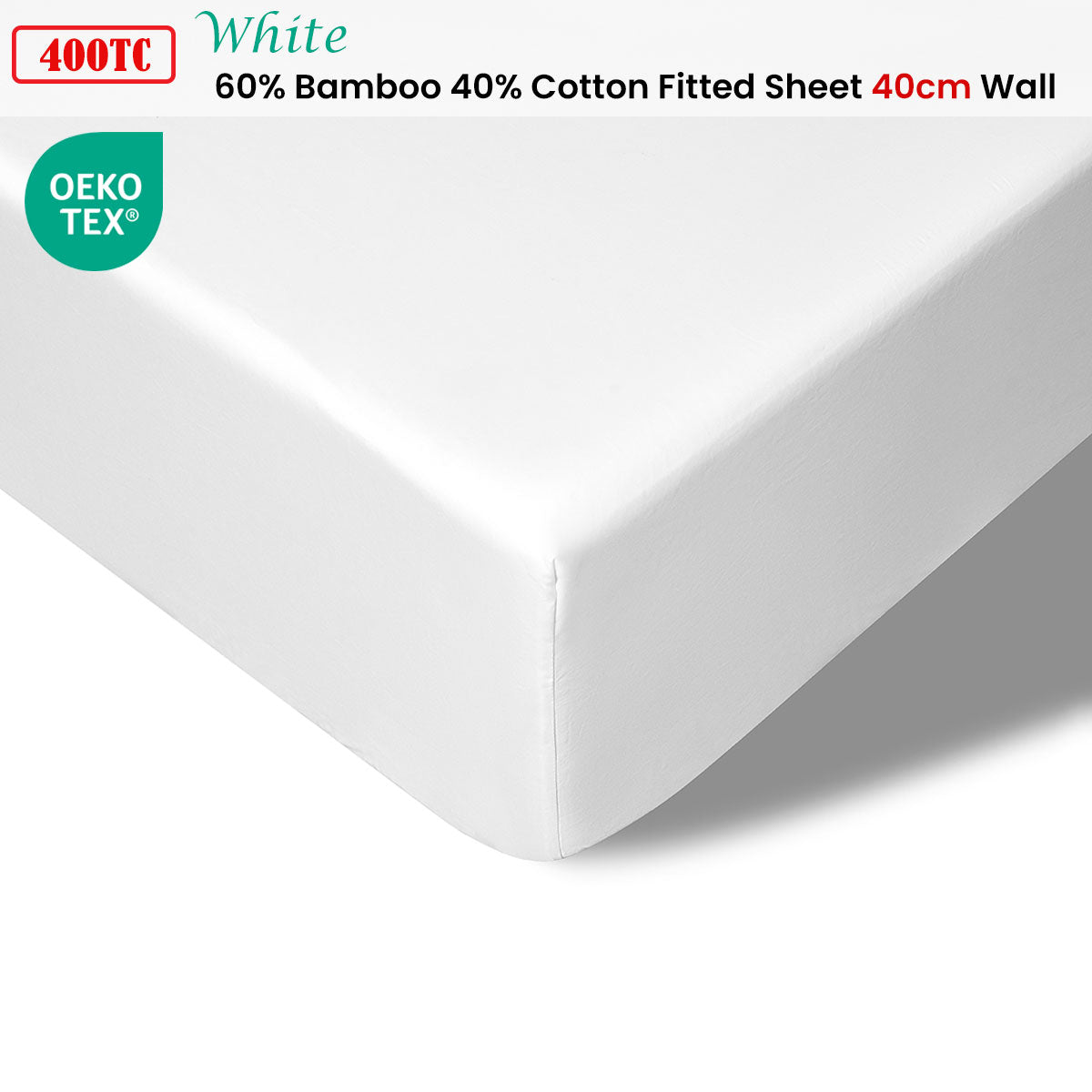 Accessorize 400TC White Bamboo Cotton Fitted Sheet 40cm Wall Double-1
