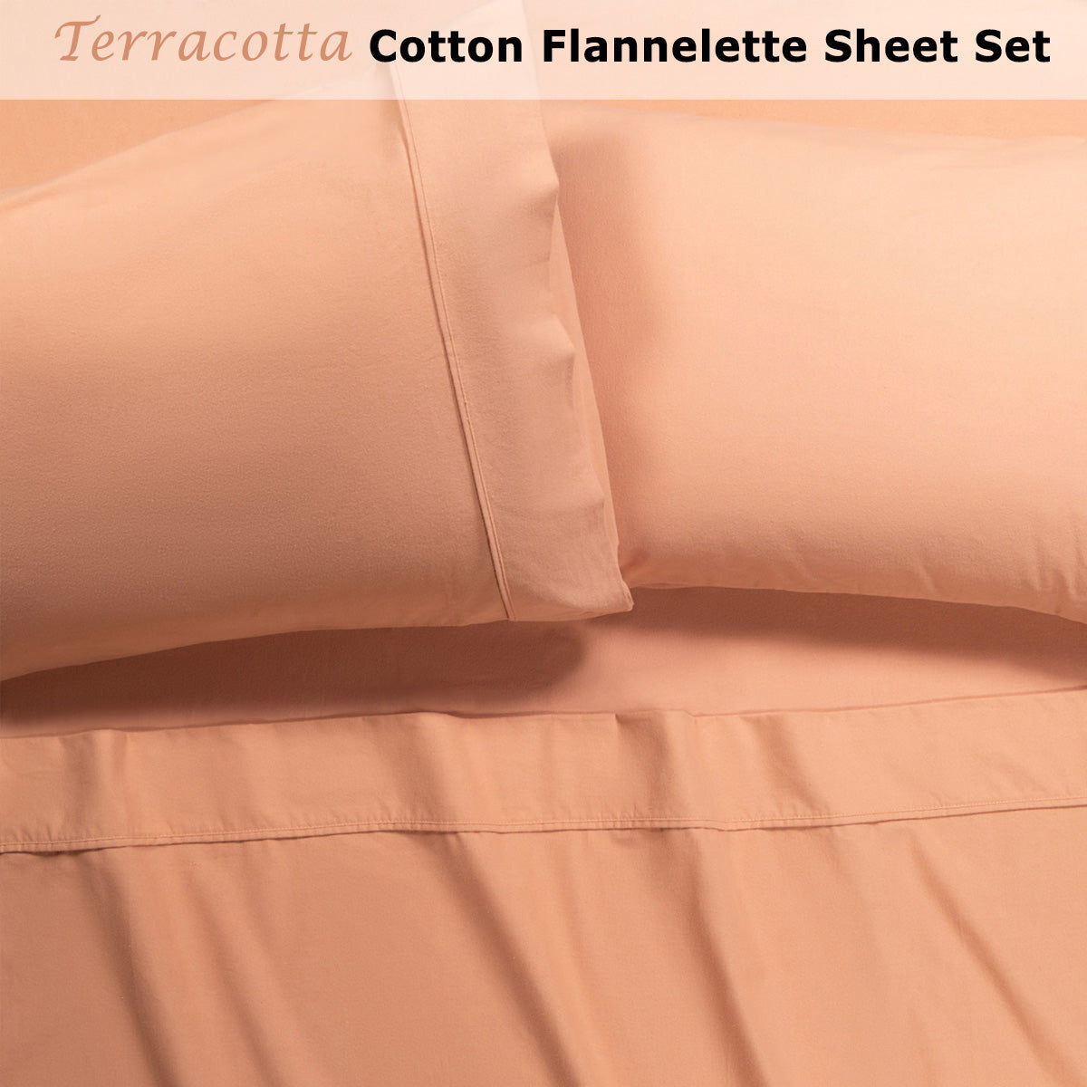 Accessorize Cotton Flannelette Sheet Set 40cm Wall Terracotta Queen-1