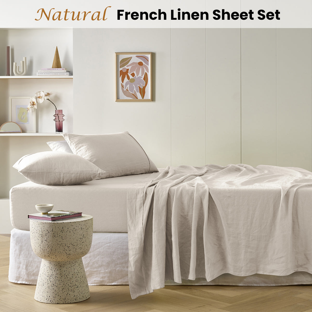 Vintage Design Homewares Natural French Linen Sheet Set Super King-1