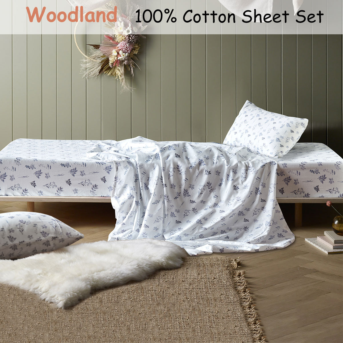 Happy Kids Woodland White Cotton Sheet Set Single-1