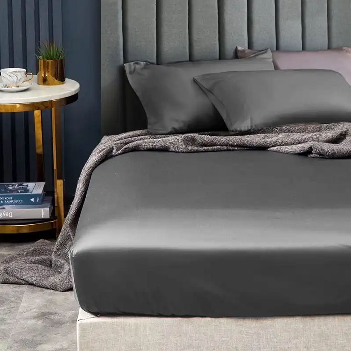 Ramesses 1500TC Elite Egyptian Cotton Sateen Fitted Sheet Combo Set Charcoal Mega Queen-0