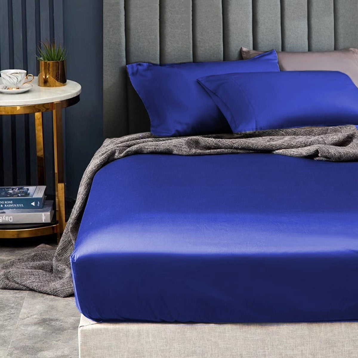 Ramesses 1500TC Elite Egyptian Cotton Sateen Fitted Sheet Combo Set Royal Blue Double-0