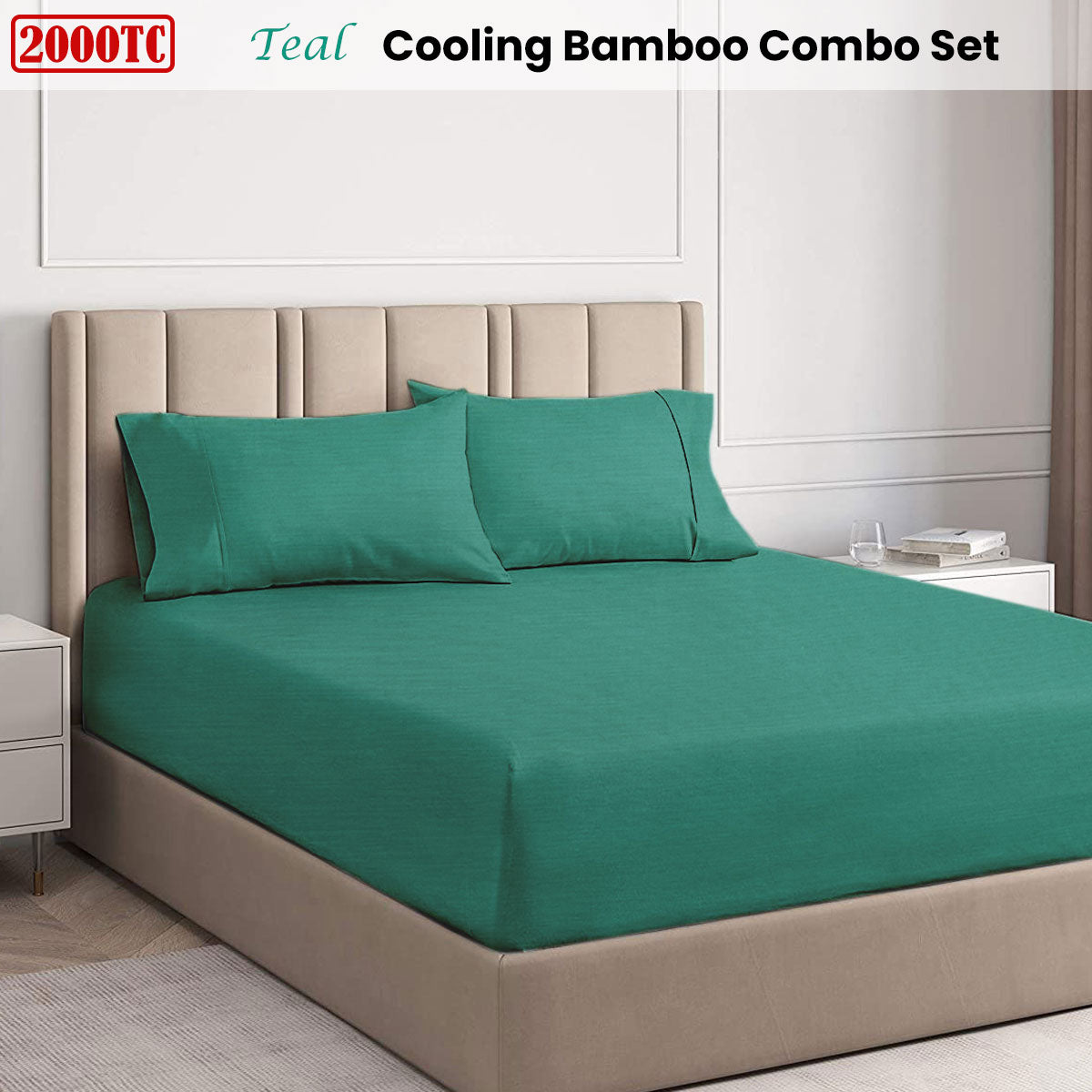 Ramesses Teal 2000TC Cooling Bamboo Combo Set Single-1