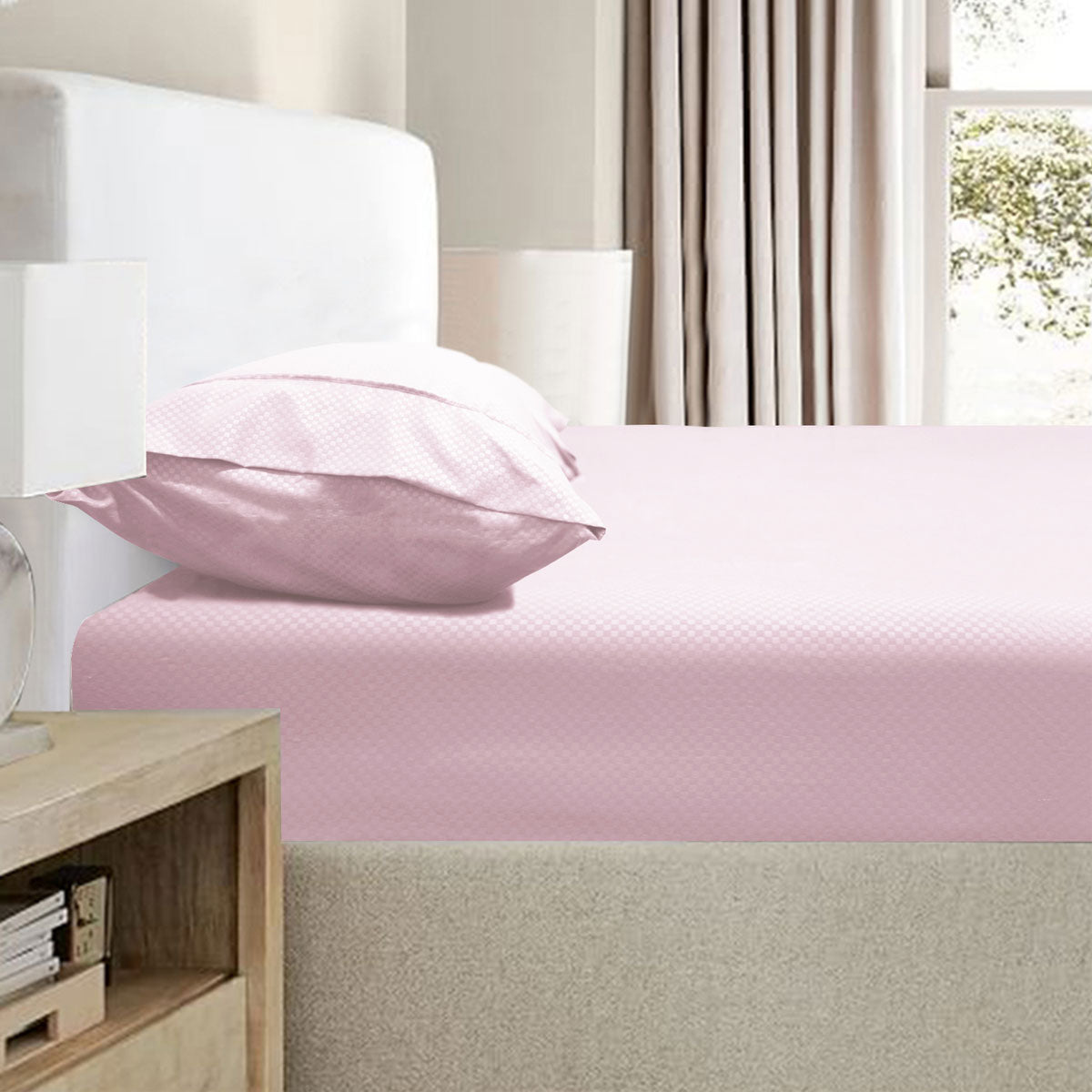 Ramesses 2000TC Bamboo Embossed Fitted Sheet Combo Set Pink King-0