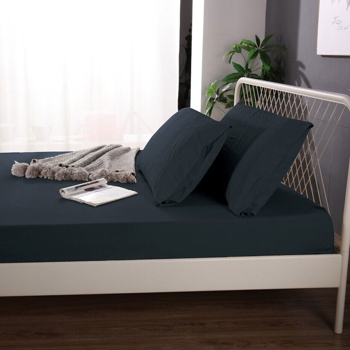 Ramesses 1000TC Linen Bamboo Fitted Sheet Combo Set Charcoal Single-2