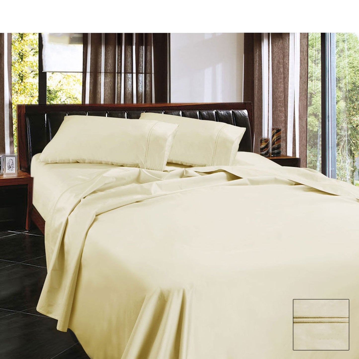 Ramesses 1450TC Egyptian Cotton Sateen Sheet Set Cream Queen-0
