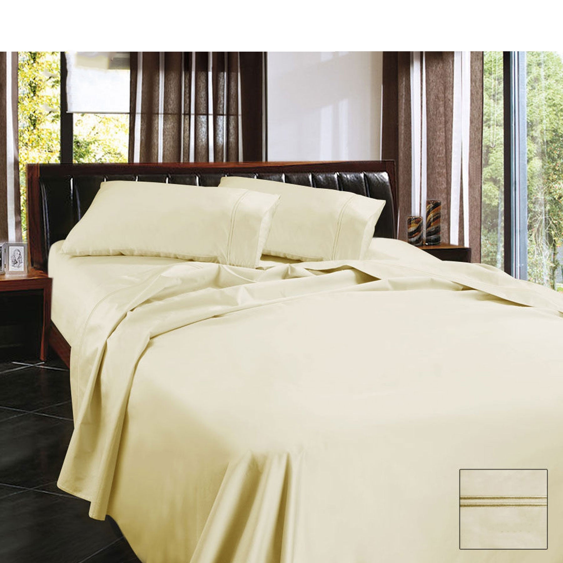 Ramesses 1450TC Egyptian Cotton Sateen Sheet Set Cream Queen-0