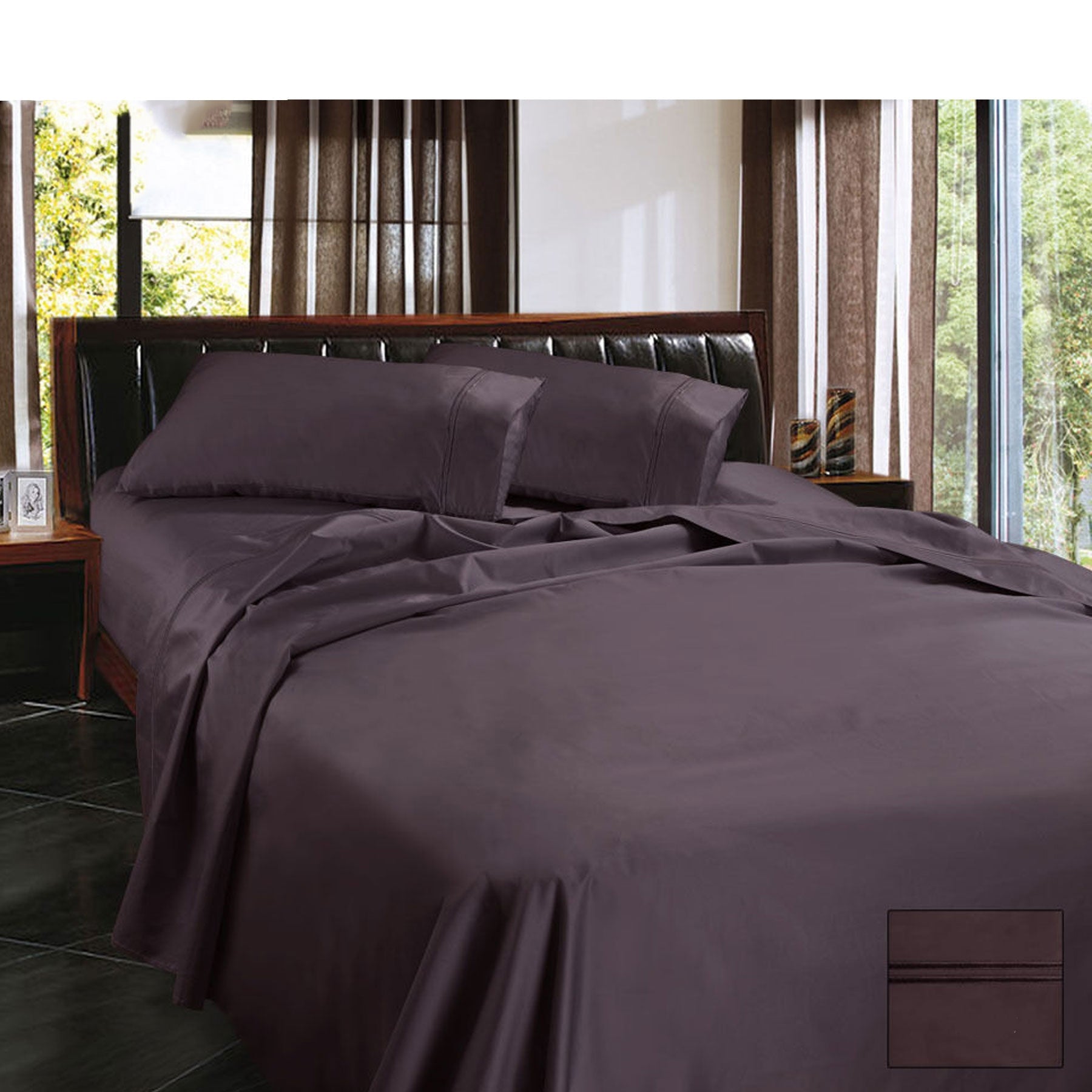 Ramesses 1450TC Egyptian Cotton Sateen Sheet Set Eggplant King-0